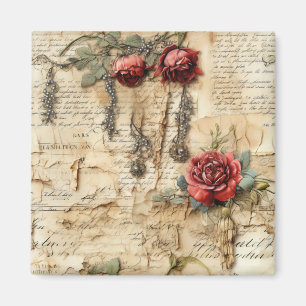 Vintage Parchment Love Letter with Flowers (4) Magnet