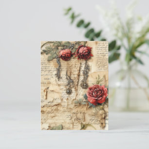 Vintage Parchment Love Letter with Flowers (4) Postcard