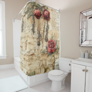 Vintage Parchment Love Letter with Flowers (4) Shower Curtain