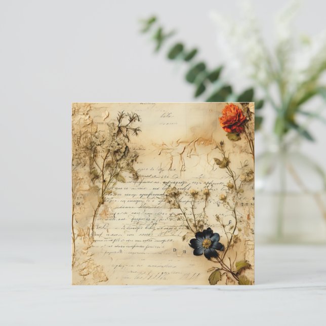 Vintage Parchment Love Letter with Flowers (5) (Standing Front)