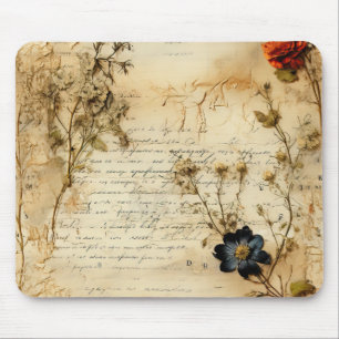 Vintage Parchment Love Letter with Flowers (5) Mouse Pad