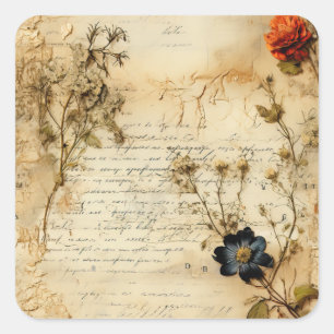 Vintage Parchment Love Letter with Flowers (5) Square Sticker