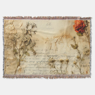 Vintage Parchment Love Letter with Flowers (5) Throw Blanket