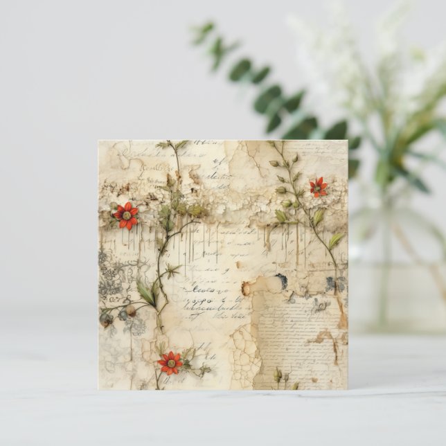 Vintage Parchment Love Letter with Flowers (6) (Standing Front)