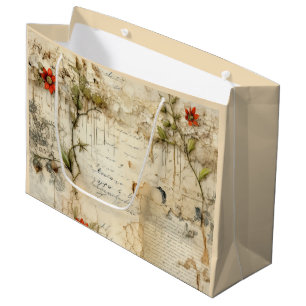 Vintage Parchment Love Letter with Flowers (6) Large Gift Bag
