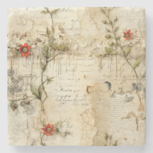 Vintage Parchment Love Letter with Flowers (6) Stone Coaster