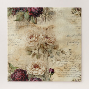 Vintage Parchment Love Letter with Flowers (7) Jigsaw Puzzle
