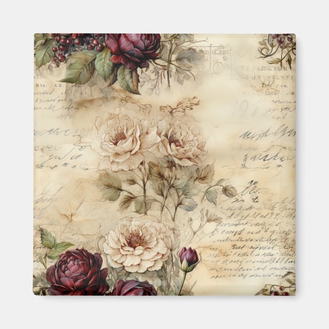 Vintage Parchment Love Letter with Flowers (7) Magnet (Front)