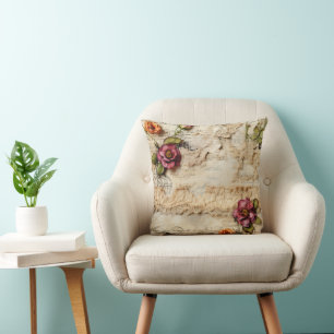 Vintage Parchment Love Letter with Flowers (8) Cushion