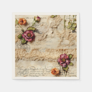 Vintage Parchment Love Letter with Flowers (8) Napkin