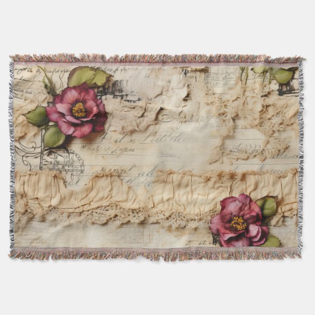 Vintage Parchment Love Letter with Flowers (8) Throw Blanket (Front)