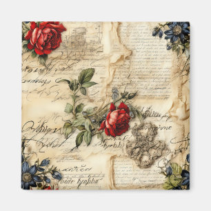 Vintage Parchment Love Letter with Flowers (9) Magnet