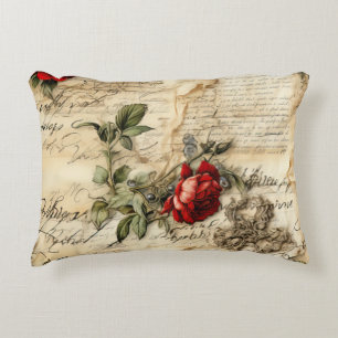 Vintage Parchment Love Letter with Flowers Decorative Cushion