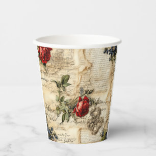 Vintage Parchment Love Letter with Flowers Paper Cups