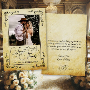 Vintage Parchment Love Thanks Photo & Note Wedding Thank You Card