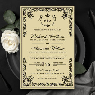 Vintage Parchment Ornate Budget Wedding Invitation