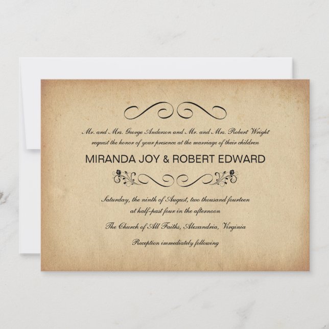 Vintage Parchment Rustic Wedding Invitations (Front)