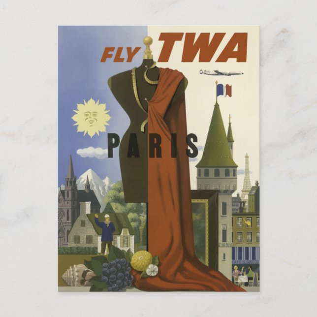 Vintage Paris Airline Postcard (Front)