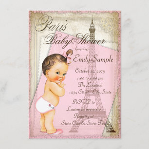 Vintage Paris Baby Girl Shower Invitation