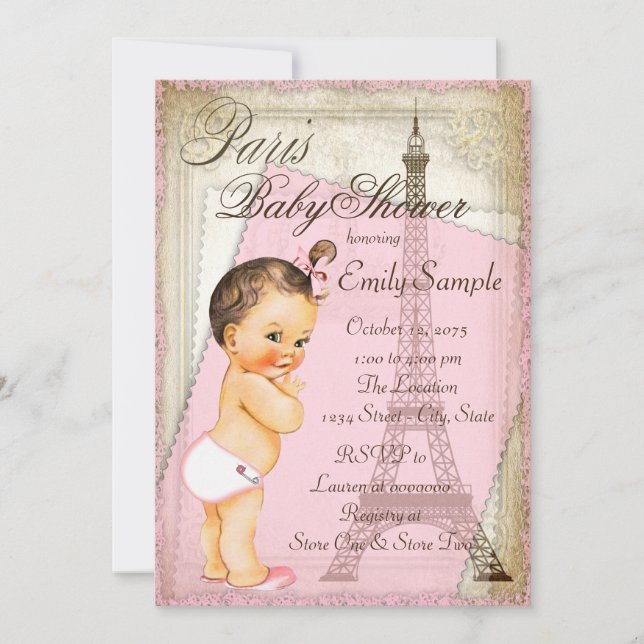 Vintage Paris Baby Girl Shower Invitation (Front)