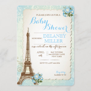 Vintage Paris Baby Shower Boy Invitations