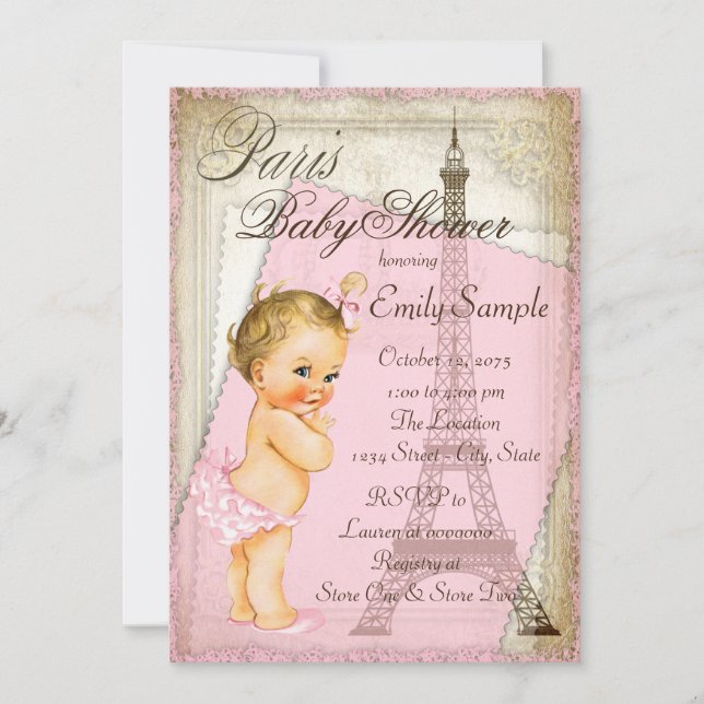 Vintage Paris Baby Shower Invitation (Front)
