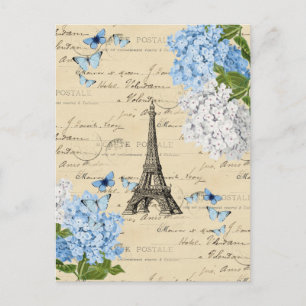 Vintage Paris Blue Flower Postcard