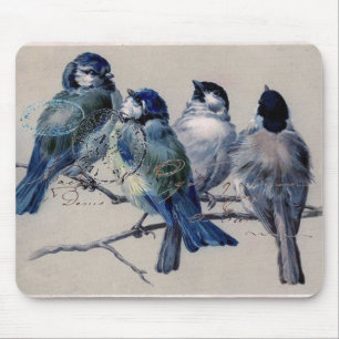 Vintage Paris Bluebirds Mouse Pad