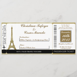 Vintage Paris Boarding Pass Wedding Invitation