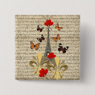 Vintage Paris & butterflies 15 Cm Square Badge