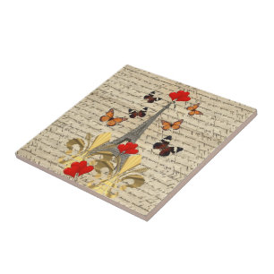 Vintage Paris & butterflies Tile