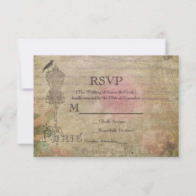 Vintage Paris Chic Birthday Party Wedding RSVP Card (Front)