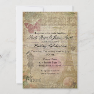 Vintage Paris Chic Wedding Party Invitations