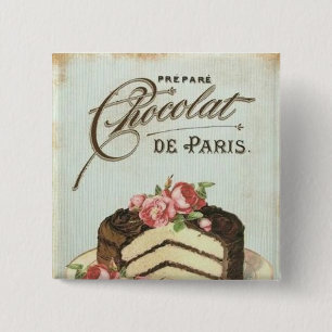 Vintage Paris Chocolate Cake 15 Cm Square Badge