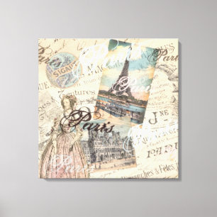 Vintage Paris decoupage Landmarks typography Canvas Print