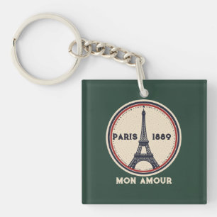 Vintage Paris Eiffel Tower 1889 Acrylic Keychain