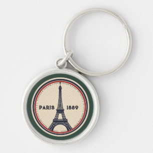 Vintage Paris Eiffel Tower 1889 Leather Keychain