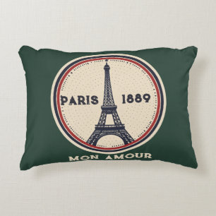 Vintage Paris Eiffel Tower 1889 Travel Stamp Accen Decorative Cushion