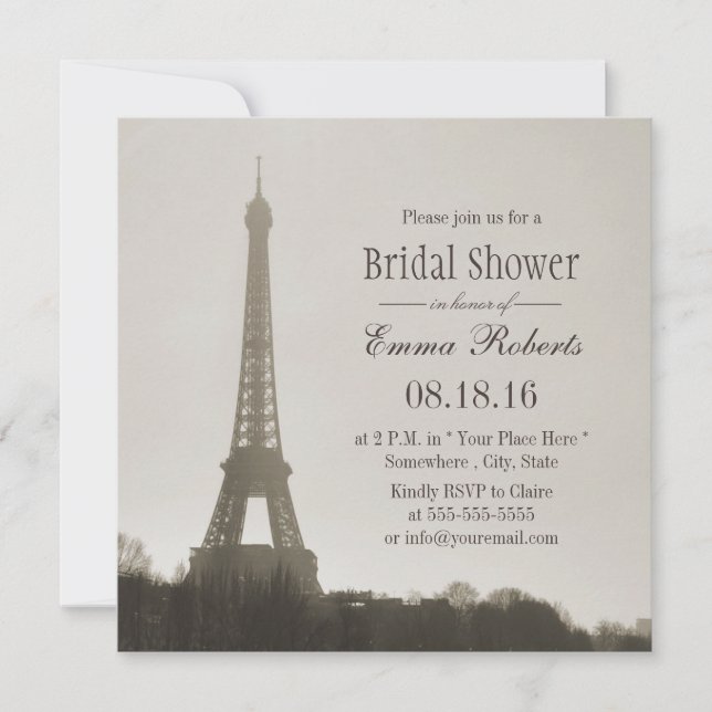 Vintage Paris Eiffel Tower Bridal Shower Invitation (Front)
