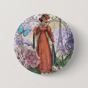 Vintage Paris Eiffel Tower Collage Romantic French 6 Cm Round Badge