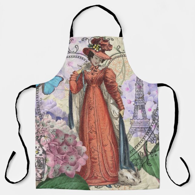 Vintage Paris Eiffel Tower Collage Romantic French Apron (Front)