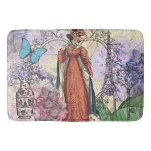 Vintage Paris Eiffel Tower Collage Romantic French Bath Mat