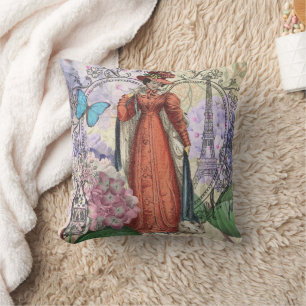 Vintage Paris Eiffel Tower Collage Romantic French Cushion