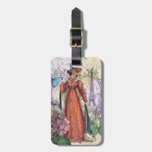 Vintage Paris Eiffel Tower Collage Romantic French Luggage Tag