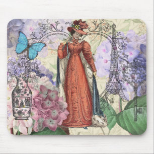 Vintage Paris Eiffel Tower Collage Romantic French Mouse Pad