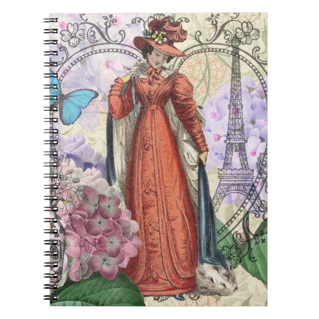 Vintage Paris Eiffel Tower Collage Romantic French Notebook (Front)