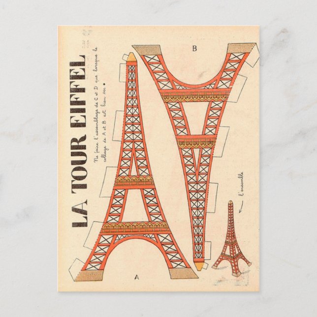 Vintage Paris Eiffel Tower Cut Out Postcard (Front)