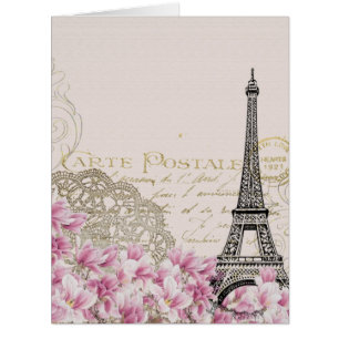 Vintage Paris Eiffel Tower Floral Art Illustration