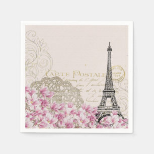 Vintage Paris Eiffel Tower Floral Art Illustration Napkin