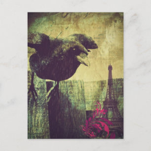 Vintage Paris Eiffel tower halloween Black Raven Postcard